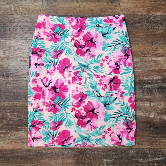 J.CREW Printed Tropical Floral Basket weave Pencil Skirt Size 4 - Picture 4 of 10